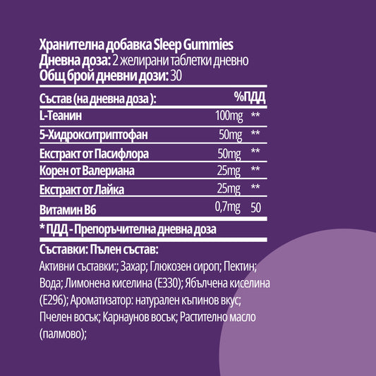 ЖЕЛИРАНИ ВИТАМИНИ ЗА СПОКОЕН СЪН | ВЕГАН | с Пасифлора, Валериана, Лайка и Витамин В6
