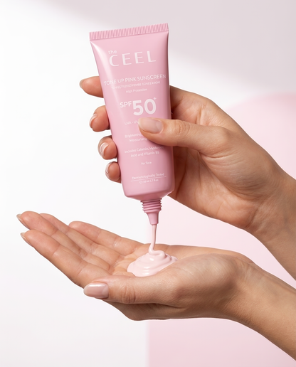 ОЗАРЯВАЩ СЛЪНЦЕЗАЩИТЕН КРЕМ ЗА ЛИЦЕ С РОЗОВ ТОН SPF50+ с Розов Каламин, Глутатион, Хиалуронова киселина и Пантенол - 50ml