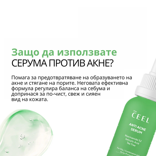 СЕРУМ ПРОТИВ АКНЕ с Ниацинамид, Чаено Дърво, Салицилова киселина и Цинк - 30ml