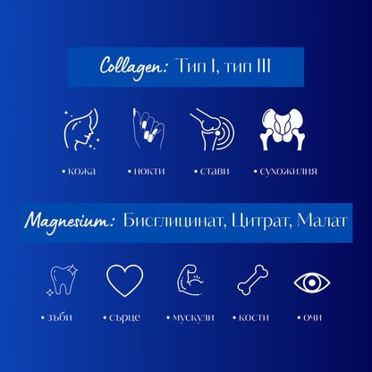 КОЛАГЕН + ПРЕБИОТИК + МАГНЕЗИЙ КОМПЛЕКС с Биотин и 18 Аминокиселини - 30 дози