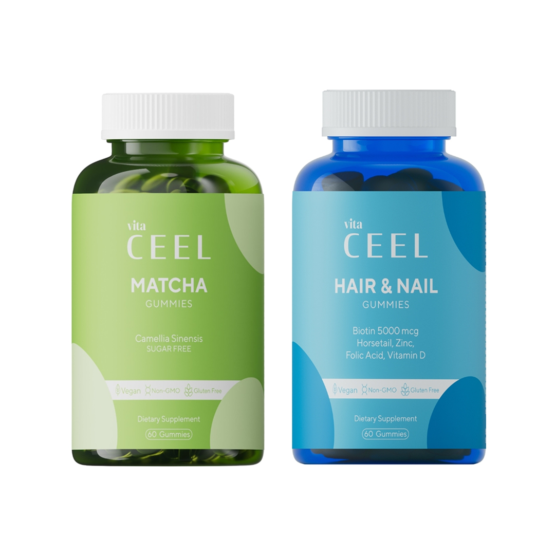 СЕТ ВЕГАН ЖЕЛИРАНИ ВИТАМИНИ МАТЧА + КОСА И НОКТИ