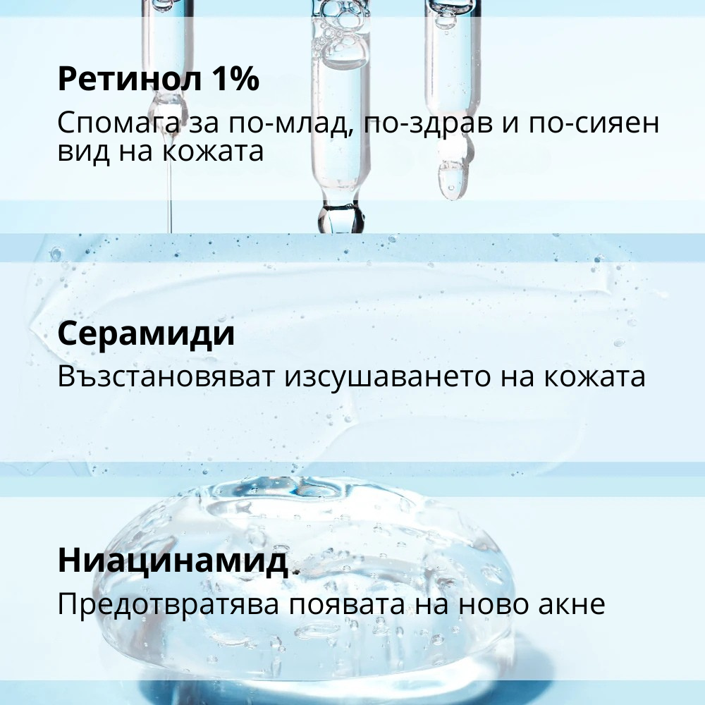 РЕТИНОЛ СЕРУМ с Алфа Арбутин, Хиалуронова киселина и Серамиди - 30ml