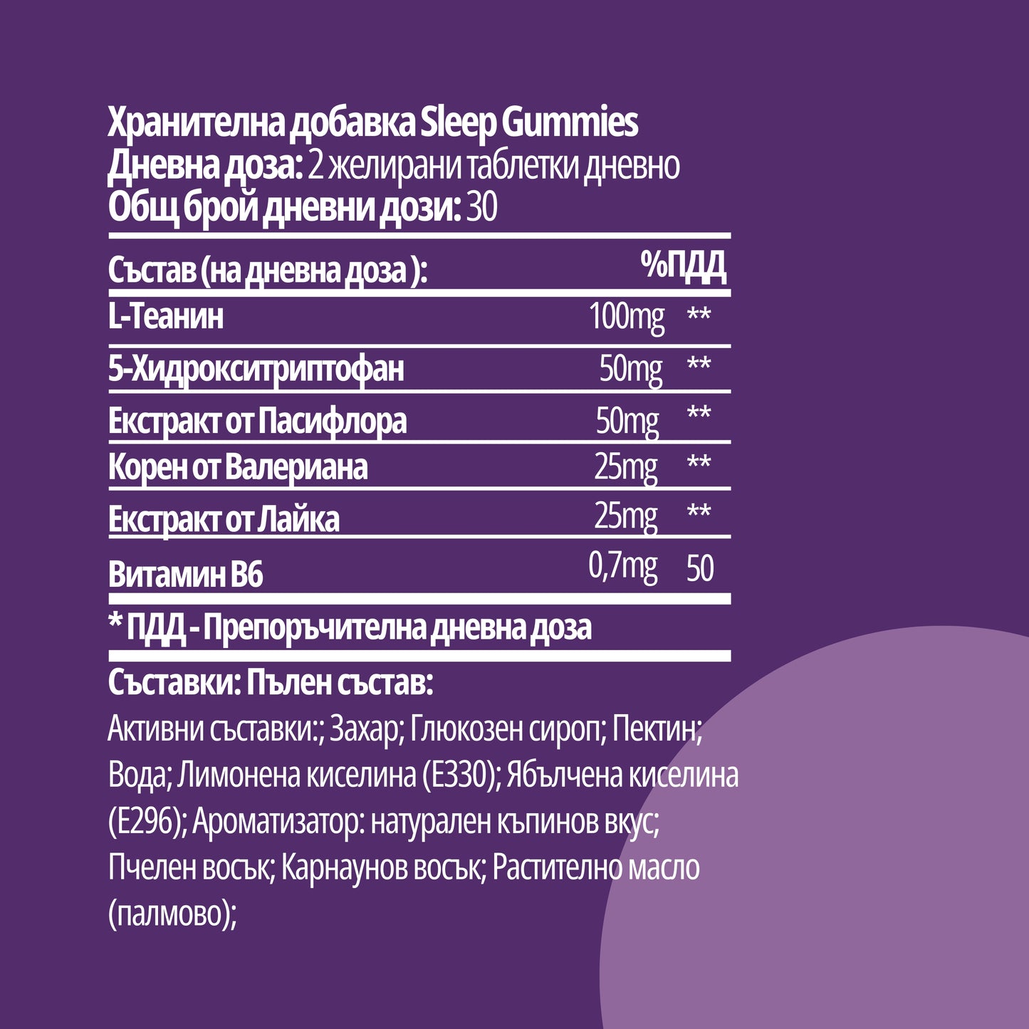 ЖЕЛИРАНИ ВИТАМИНИ ЗА СПОКОЕН СЪН | ВЕГАН | с Пасифлора, Валериана, Лайка и Витамин В6