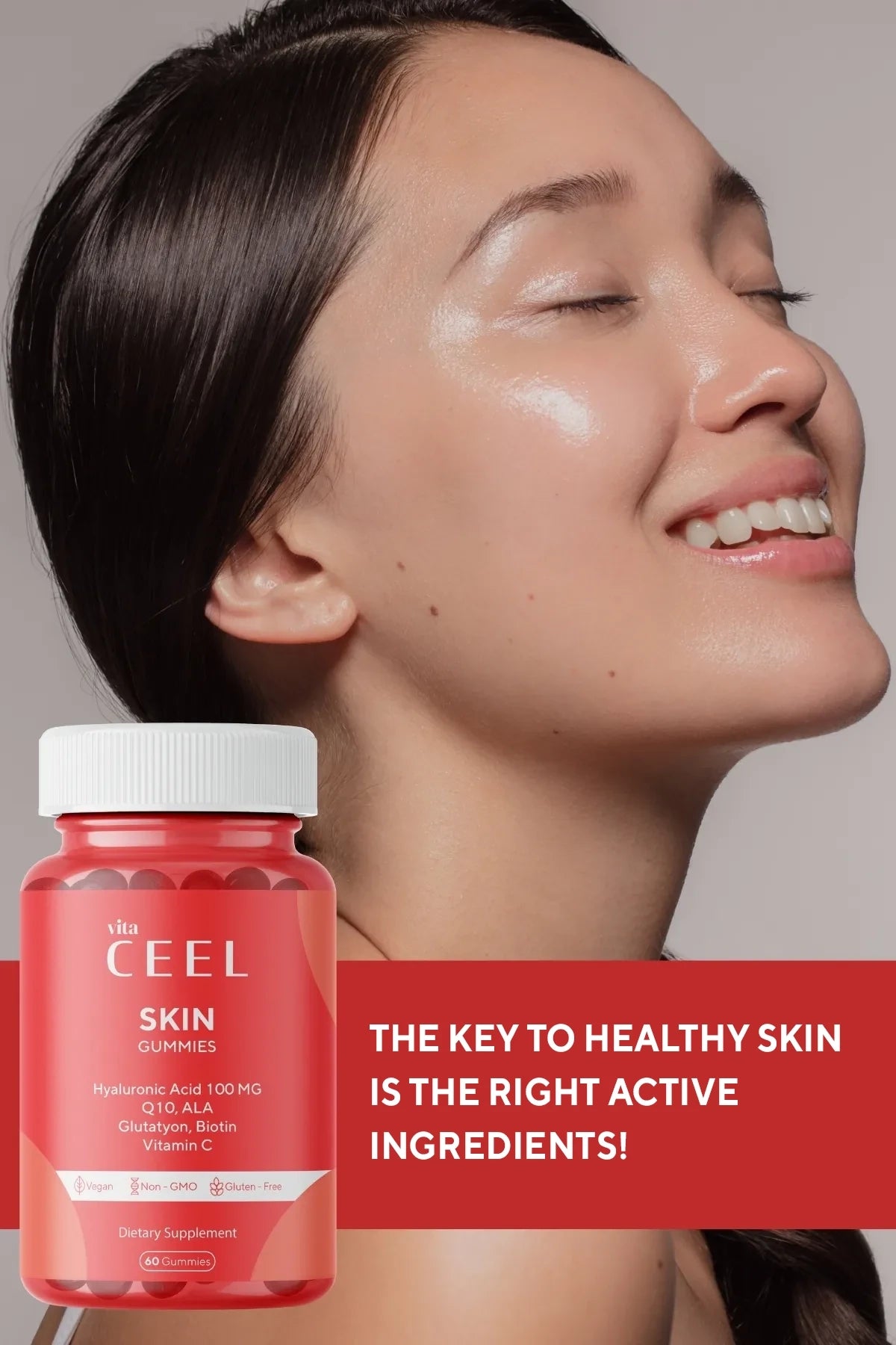 ВЕГАН ЖЕЛИРАНИ ВИТАМИНИ ЗА СИЯЙНА КОЖА с Хиалуронова Киселина, Витамин C, Глутатион и Q10 / GUMMIES